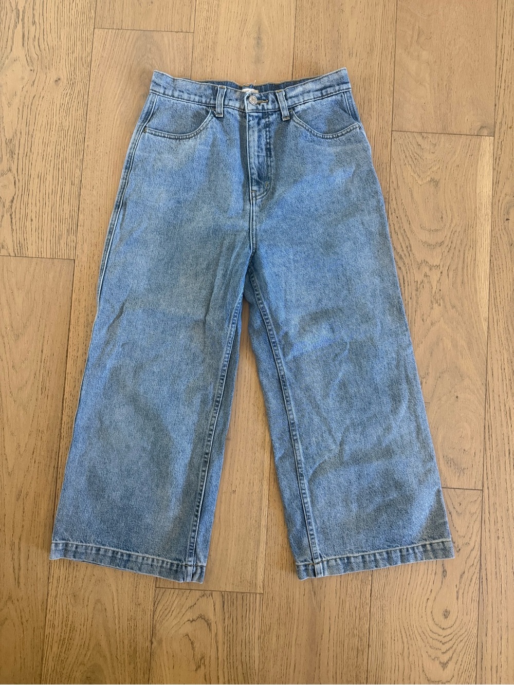 Whimsy + Row Relaxed Wide-Leg Jeans in Light Blue Denim